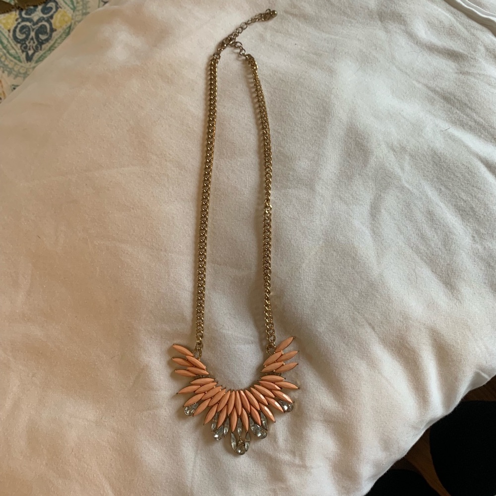 Art Deco pink and crystal gold chain necklace